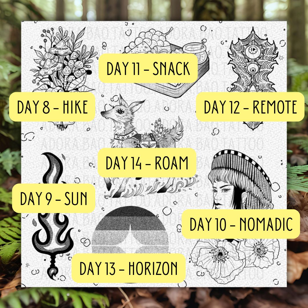 Adora's 2024 Inktober Week 2 Tattoo Designs