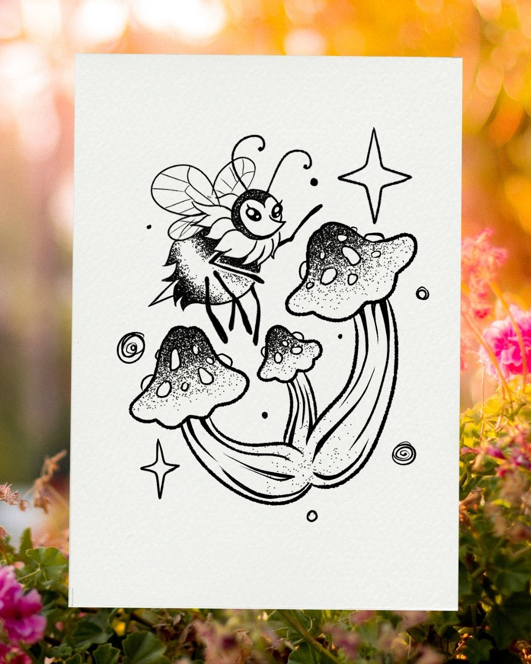 Spring Bee Mushroom Flash Tattoo – Adora Bao Studio