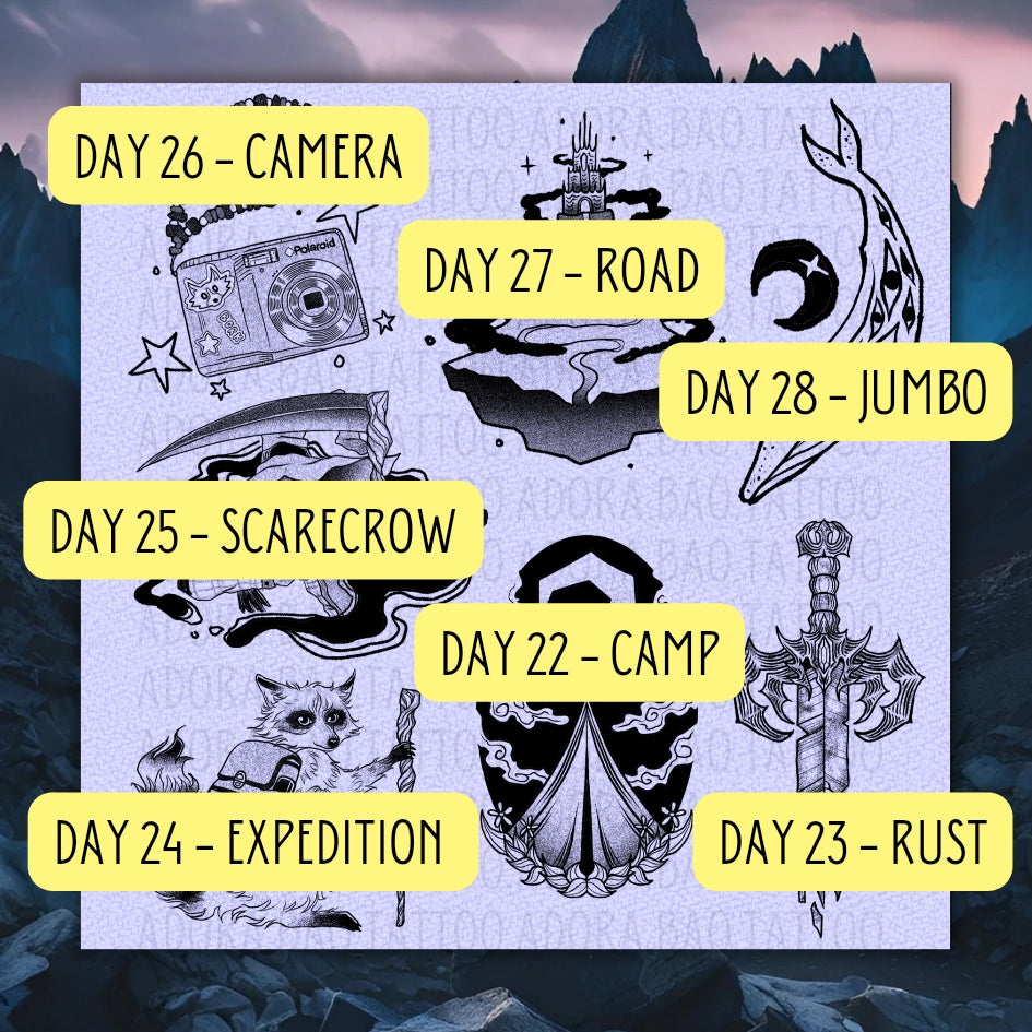 Adora's 2024 Inktober Week 4 Tattoo Designs