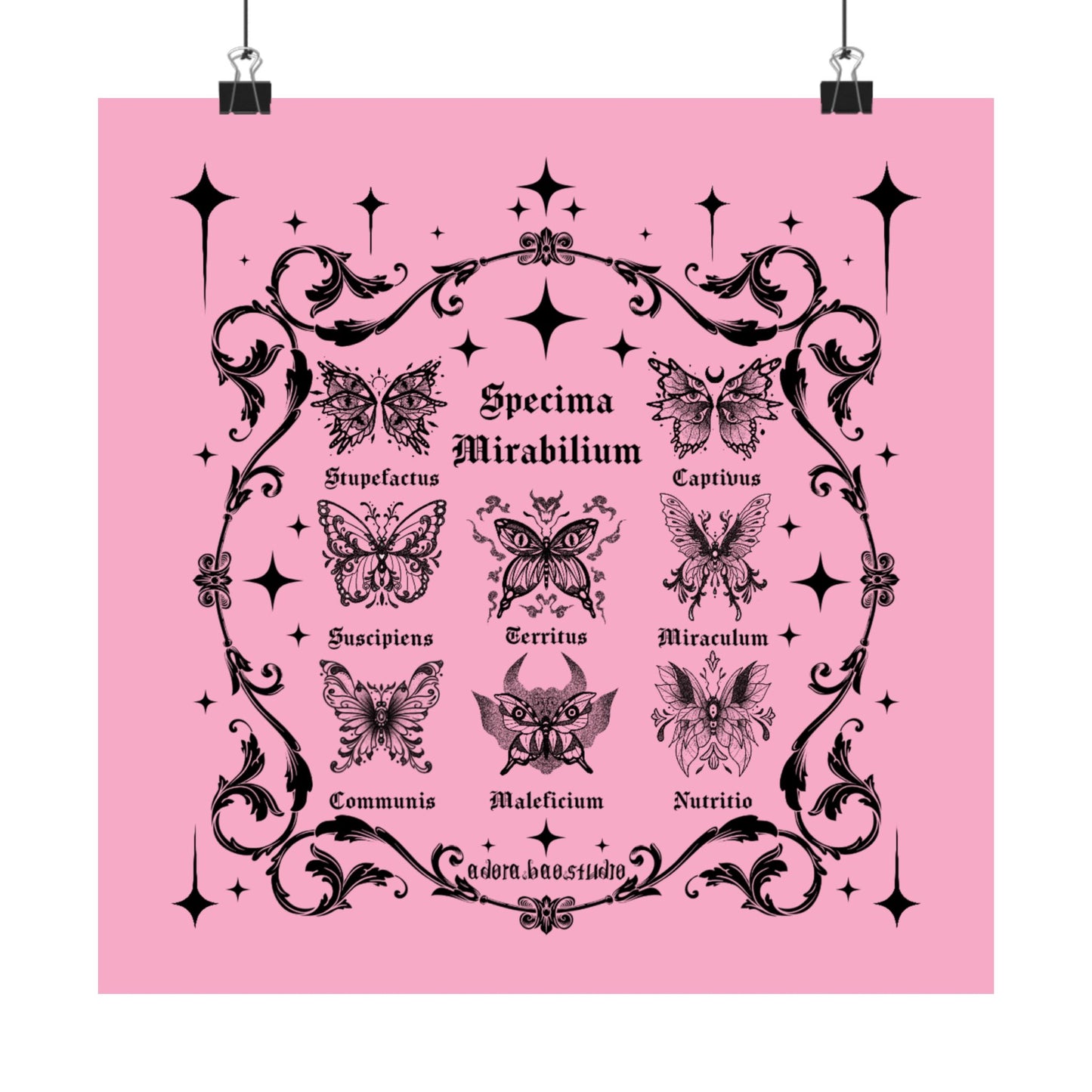 Pink Fantastical Butterfly Spread - Matte Square Art Print