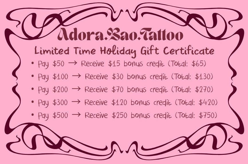 2025 Holiday Tattoo Gift Card + Bonus Credit