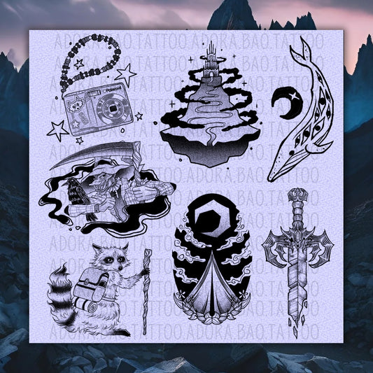 Adora's 2024 Inktober Week 4 Tattoo Designs